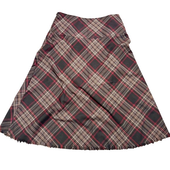 Croft & Barrow Women's Skirt Sz 14 Black Red Plaid Fringe Toggle Stretch Vintage - Picture 5 of 9